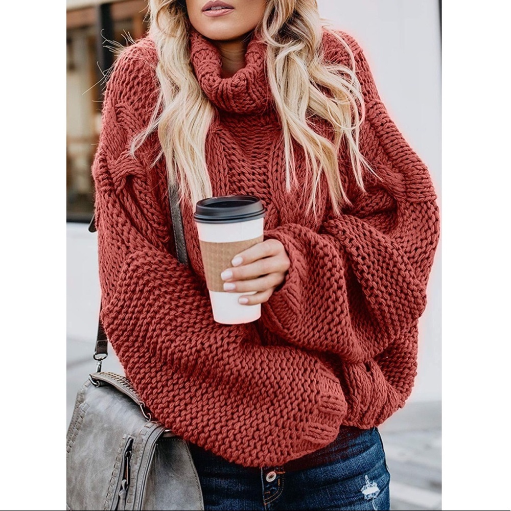 Cable Knit Turtleneck Long Sleeve Oversize Sweater - Picture 2 of 7